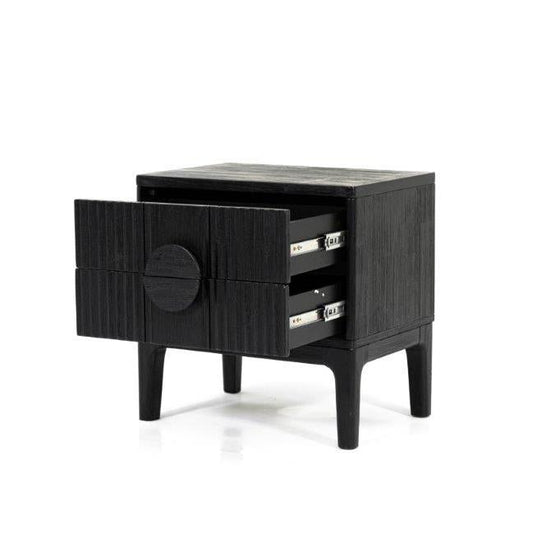 adro bedside table black with drawers open