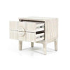 adro bedside table white with the drawer open