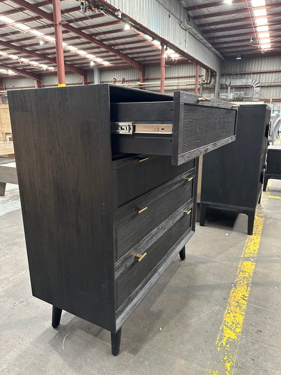 andes black tallboy with drawer open