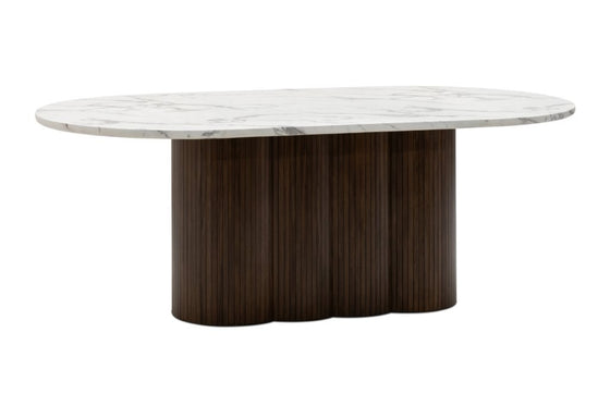 Henley 7 Piece Dining Suite – Solid Marble Top & Walnut Timber