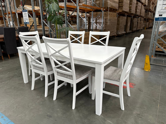 Summer 7 Piece Dining Suite Finished in Matt White Timber