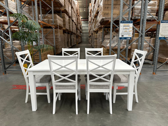 Summer 7 Piece Dining Suite Finished in Matt White Timber